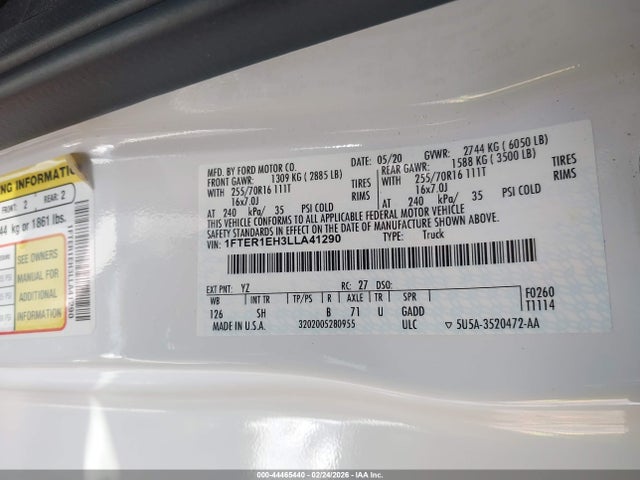 Ford RANGER XL 2020 1FTER1EH3LLA41290 Image 9