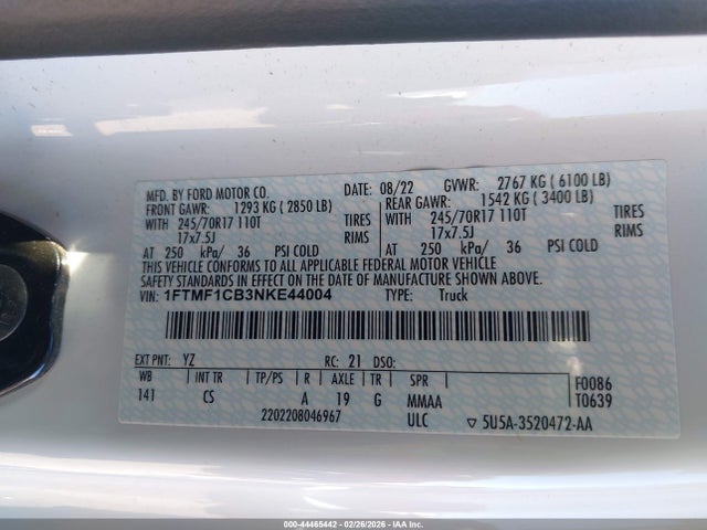 2022 FORD F-150 1FTMF1CB3NKE44004 Photo 8