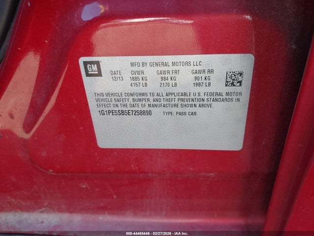 1G1PE5SB5E7258890 Chevrolet Cruze 2lt Auto