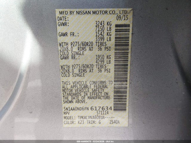 5N1AA0ND6FN617634 Nissan Armada Sl