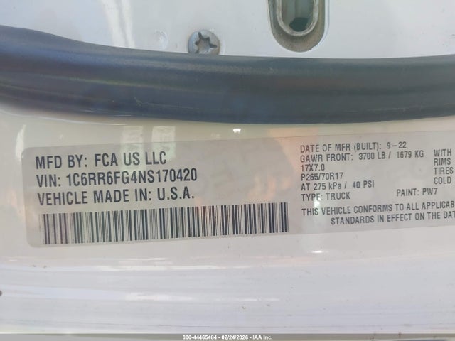 2022 Ram 1500 Classic Tradesman  4x2 6'4 Box მანქანა იყიდება აუქციონზე, vin: 1C6RR6FG4NS170420, აუქციონის ნომერი: 44465484