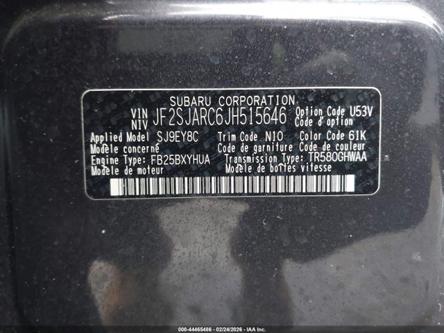 Продаж на аукціоні авто 2018 Subaru Forester 2.5i Limited, vin: JF2SJARC6JH515646, номер лоту: 44465486