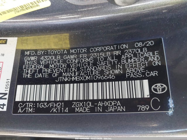JTNKHMBX0M1096646 Toyota C-HR LE