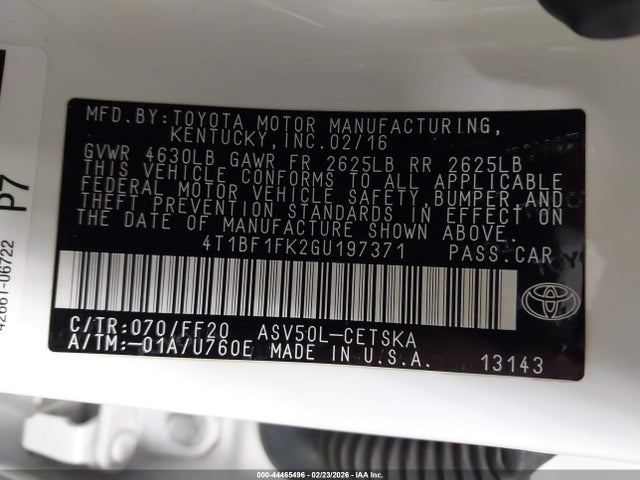 4T1BF1FK2GU197371 Toyota CAMRY SE