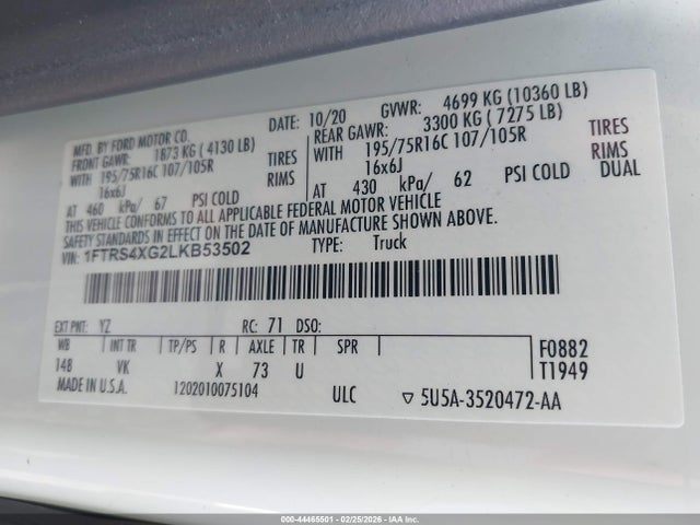 1FTRS4XG2LKB53502 Ford Transit-350 Cargo Van