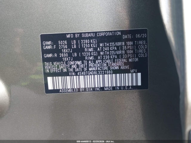 4S4BTGND8L3221980 Subaru Outback Limited Xt