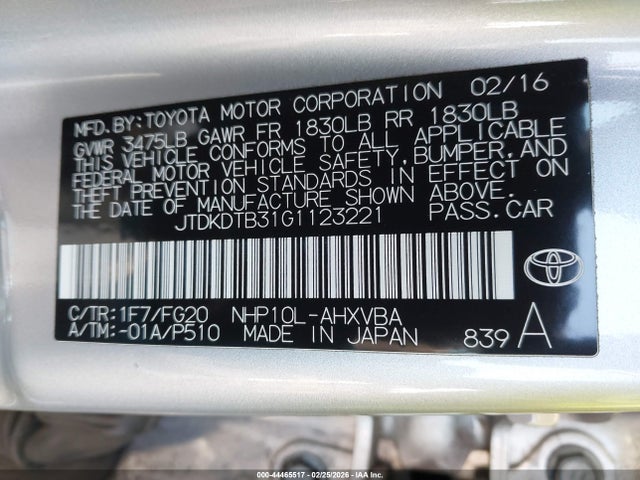 JTDKDTB31G1123221 Toyota Prius C Two