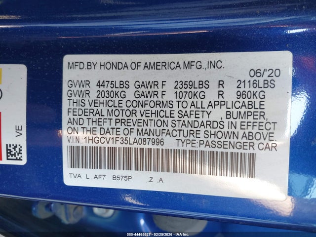 1HGCV1F35LA087996 Honda Accord Sport
