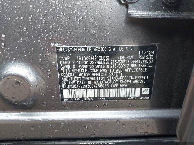 Продаж на аукціоні авто 2025 Honda Hr-v Awd Lx, vin: 3CZRZ2H30SM756025, номер лоту: 44465534