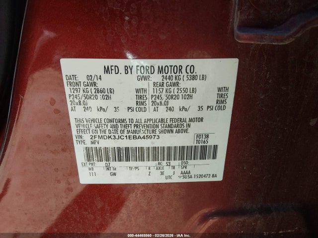 Ford EDGE SEL 2014 2FMDK3JC1EBA45973 Image 9