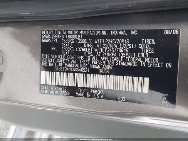 Aukcja sprzedaży 2006 Toyota Tundra Sr5 V8, vin: 5TBET341X6S546921, numer aukcji: 44465578