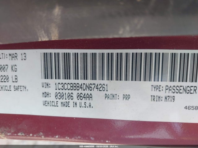 2013 Chrysler 200 Touring მანქანა იყიდება აუქციონზე, vin: 1C3CCBBB4DN674261, აუქციონის ნომერი: 44465590