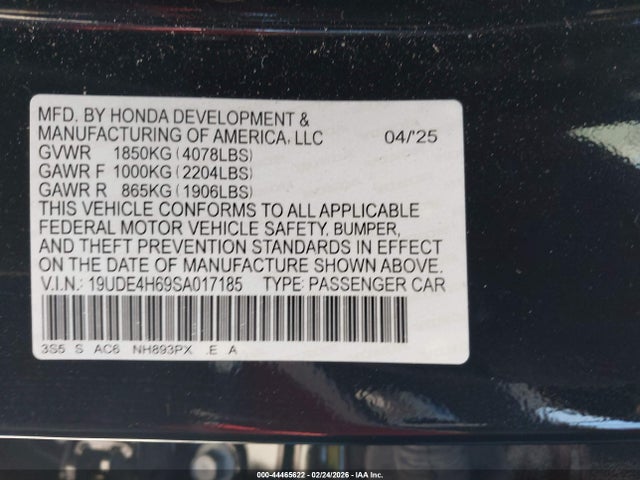 44465622 :رقم المزاد ، 19UDE4H69SA017185 vin ، 2025 Acura Integra A-spec Technology مزاد بيع