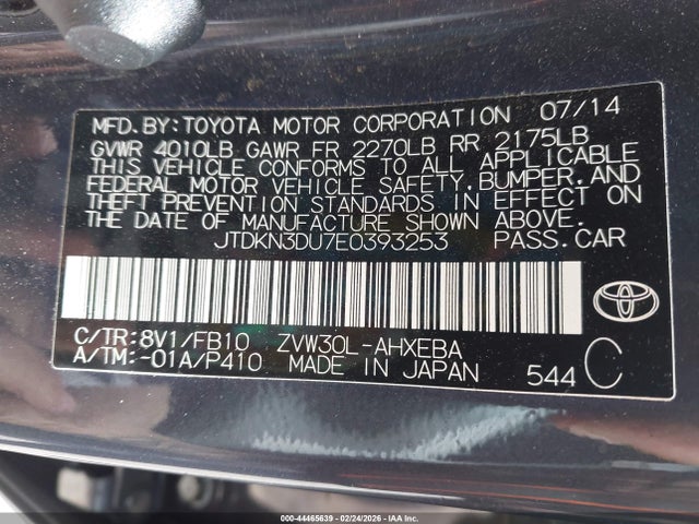 Toyota Prius Five/four/three/two 2014 JTDKN3DU7E0393253 Image 9