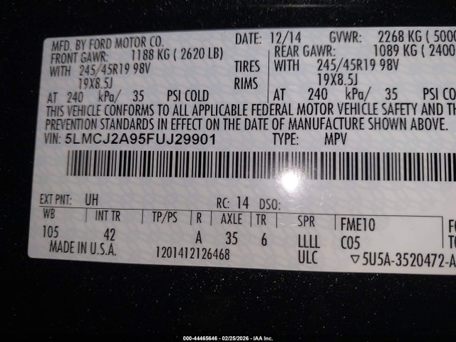 2015 LINCOLN MKC 5LMCJ2A95FUJ29901 Photo 8