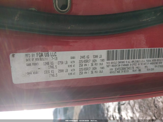 Aukcja sprzedaży 2019 Dodge Journey Se, vin: 3C4PDCBB0KT845178, numer aukcji: 44465655