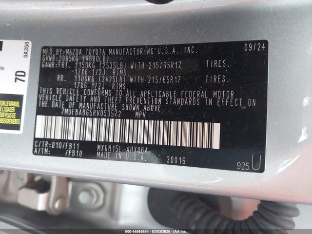44465694 :رقم المزاد ، 7MUFBABG5RV053572 vin ، 2024 Toyota Corolla Cross Hybrid S مزاد بيع
