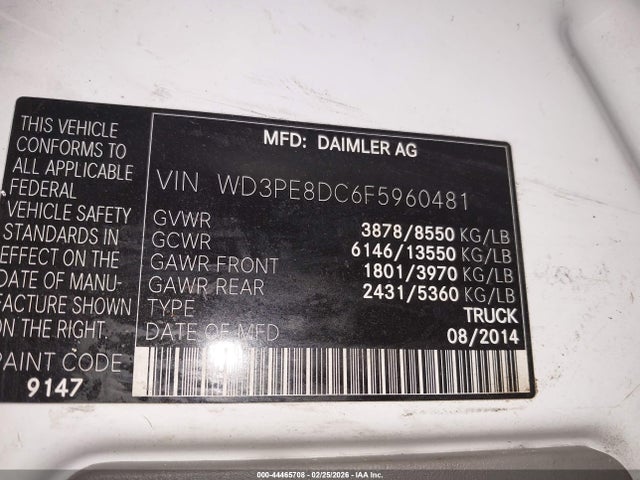 Aukcja sprzedaży 2015 Mercedes-benz Sprinter 2500 High Roof, vin: WD3PE8DC6F5960481, numer aukcji: 44465708