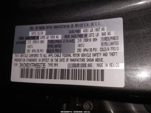 44465714 :رقم المزاد ، 3MVDMBCM7RM659735 vin ، 2024 Mazda Cx-30 2.5 S Preferred Package مزاد بيع