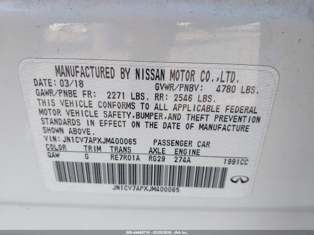 JN1CV7APXJM400065 Infiniti Q50 2.0t Pure