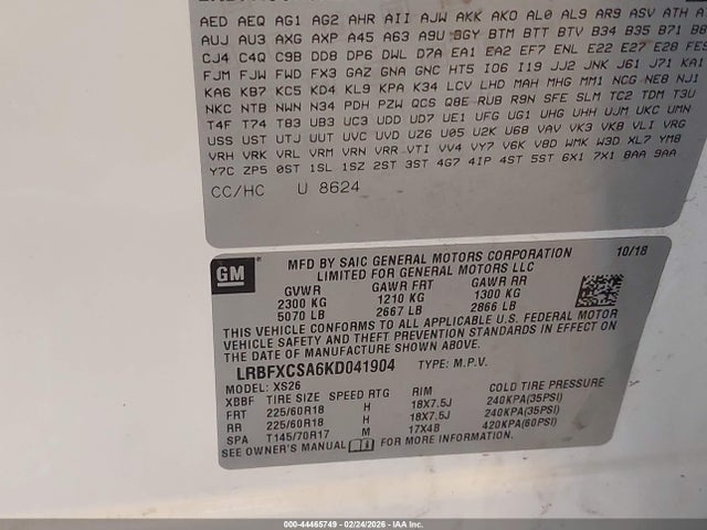 Продаж на аукціоні авто 2019 Buick Envision Fwd Essence, vin: LRBFXCSA6KD041904, номер лоту: 44465749