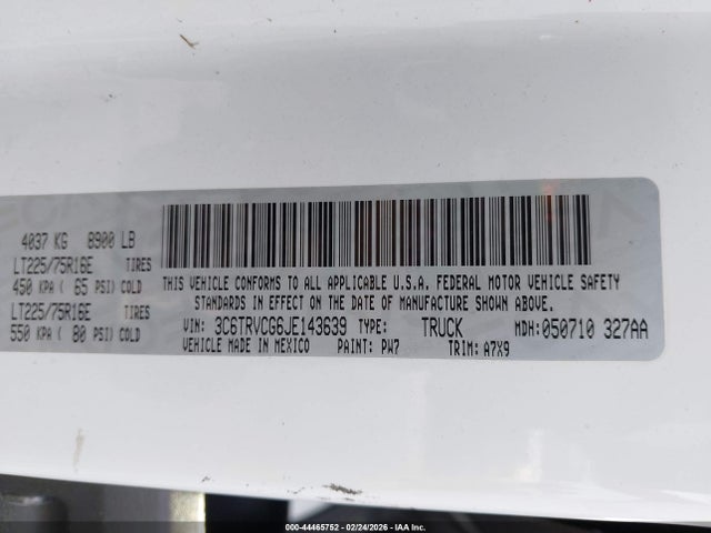 3C6TRVCG6JE143639 RAM Promaster 2500 High Roof 136 Wb