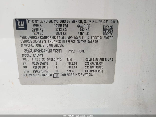 3GCUKREC4FG371301 Chevrolet Silverado 1500 2lt