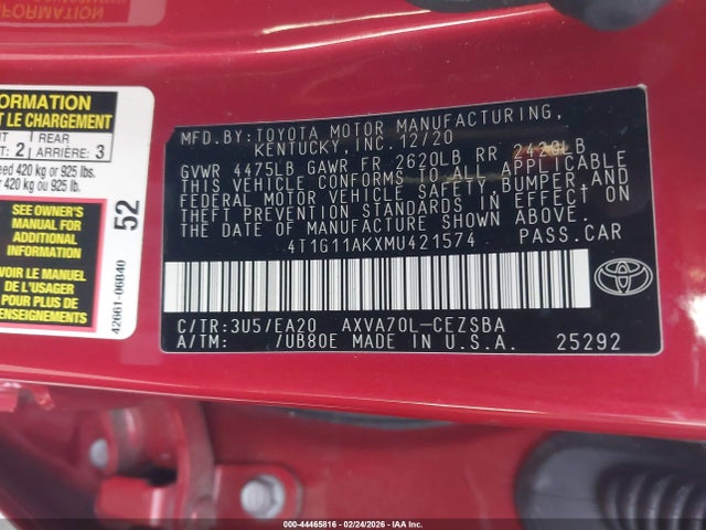 4T1G11AKXMU421574 Toyota CAMRY SE