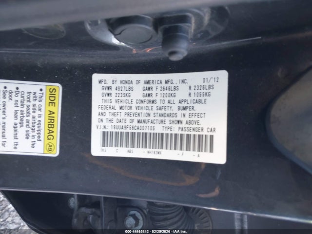 44465842 :رقم المزاد ، 19UUA9F56CA007105 vin ، 2012 Acura Tl 3.7 مزاد بيع