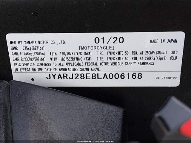 JYARJ28E8LA006168 Yamaha YZFR6