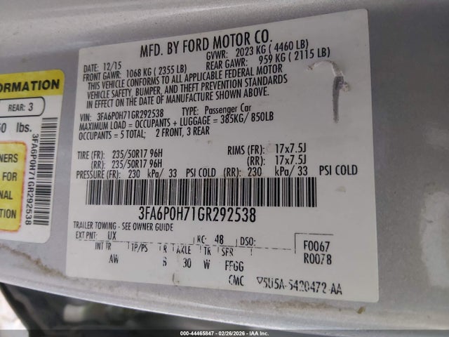 2016 FORD FUSION 3FA6P0H71GR292538 Photo 8