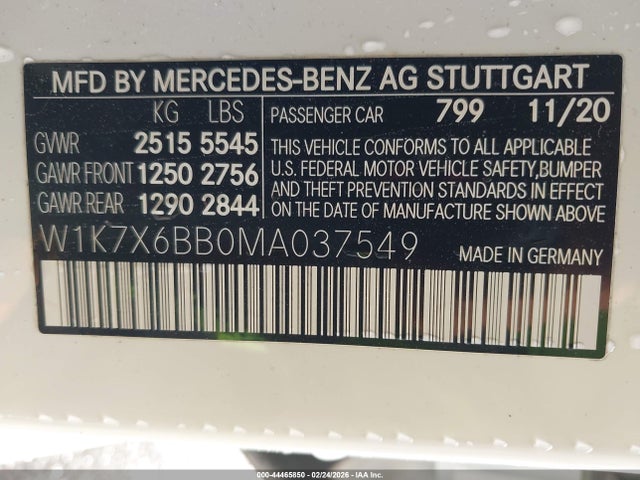 2021 Mercedes-benz Amg Gt 53 4-door Coupe მანქანა იყიდება აუქციონზე, vin: W1K7X6BB0MA037549, აუქციონის ნომერი: 44465850