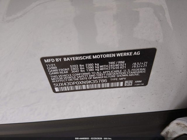 Продаж на аукціоні авто 2022 Bmw X3 Sdrive30i, vin: 5UX43DP0XN9K35786, номер лоту: 44465853