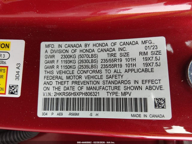 2HKRS6H9XPH806321 Honda Cr-v Hybrid Sport Touring