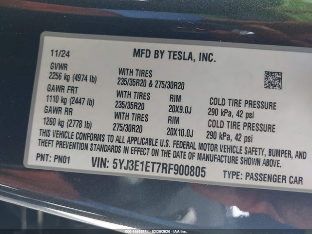 5YJ3E1ET7RF900805 Tesla Model 3 Performance All-wheel Drive