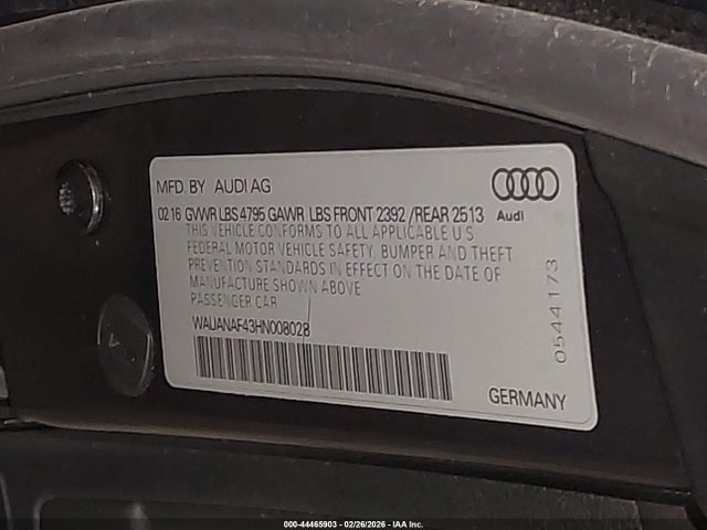 Aukcja sprzedaży 2017 Audi A4 2.0t Premium, vin: WAUANAF43HN008028, numer aukcji: 44465903