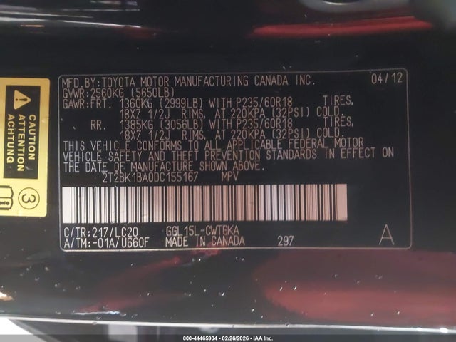 Aukcja sprzedaży 2013 Lexus Rx 350, vin: 2T2BK1BA0DC155167, numer aukcji: 44465904