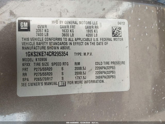 Aukcja sprzedaży 2012 Gmc Yukon Xl 1500 Slt, vin: 1GKS2KE74CR295354, numer aukcji: 44465905