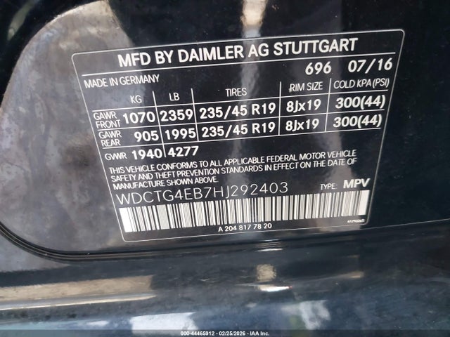 44465912 :رقم المزاد ، WDCTG4EB7HJ292403 vin ، 2017 Mercedes-benz Gla 250 مزاد بيع