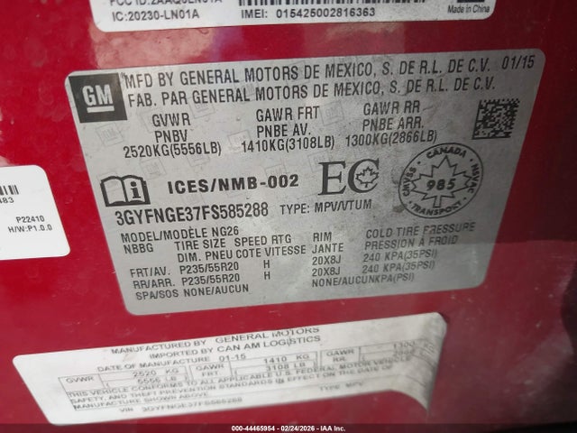 2015 CADILLAC SRX 3GYFNGE37FS585288 Photo 8