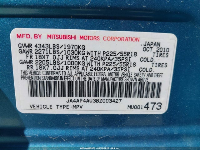 2011 MITSUBISHI OUTLANDER SPORT JA4AP4AU3BZ003427 Photo 8