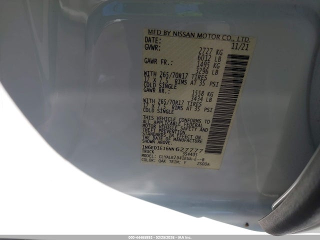 1N6ED1EJ6NN627777 Nissan Frontier Pro-x 4x2
