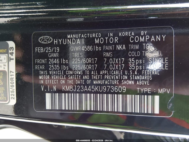 KM8J23A45KU973609 Hyundai TUCSON SE