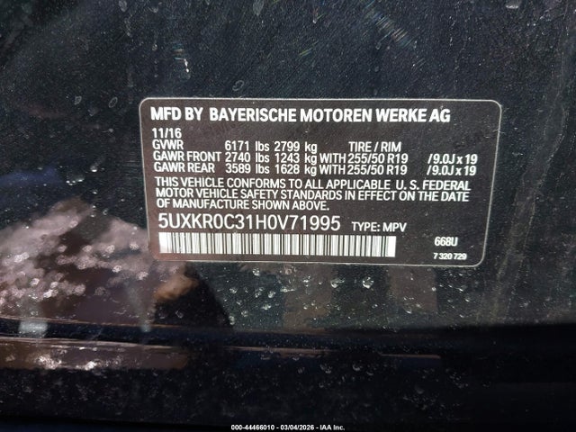 Aukcja sprzedaży 2017 Bmw X5 Xdrive35i, vin: 5UXKR0C31H0V71995, numer aukcji: 44466010