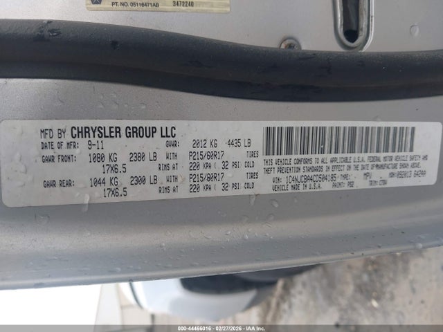 44466016 :رقم المزاد ، 1C4NJCBA4CD504185 vin ، 2012 Jeep Compass Sport مزاد بيع