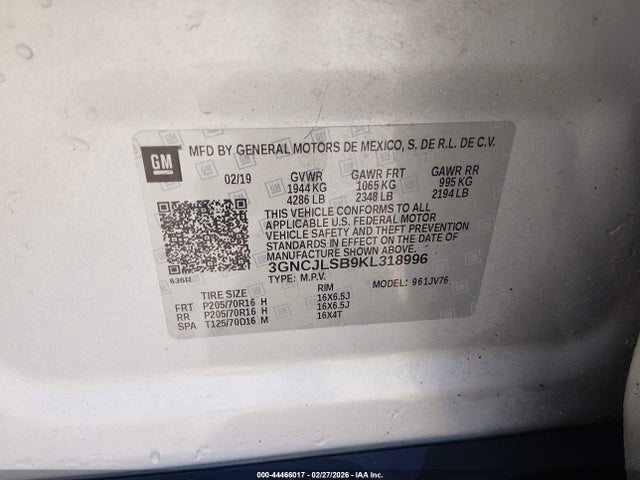 Chevrolet Trax Lt 2019 3GNCJLSB9KL318996 Image 9