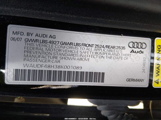 2008 AUDI A4 WAUDF48H38K001089 Photo 8