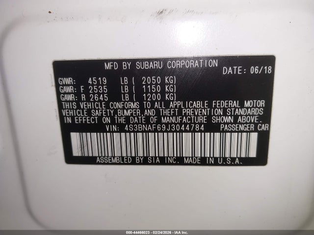 Aukcja sprzedaży 2018 Subaru Legacy 2.5i Premium, vin: 4S3BNAF69J3044784, numer aukcji: 44466023
