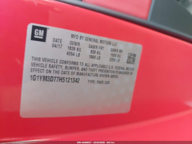1G1YM3D77H5121342 Chevrolet Corvette Stingray Z51