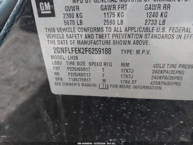Aukcja sprzedaży 2015 Chevrolet Equinox 1lt, vin: 2GNFLFEK2F6259188, numer aukcji: 44466046